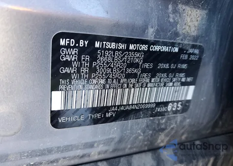 2022 Mitsubishi Outlander Se z USA, uszkodzony, nr VIN JA4J4UA84NZ069999